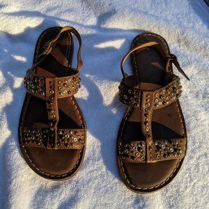 Frye Studded Brown Leather Flat Sandals